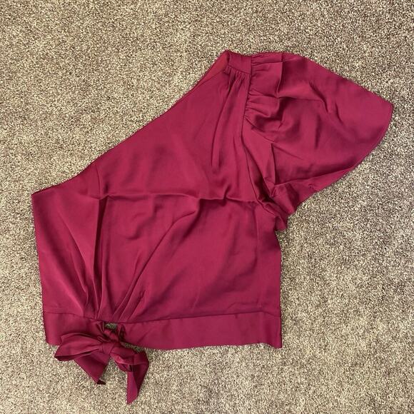 Express Women's Satin One Shoulder Tie Waist Top Bright Pink Size XS - NWT $64 - Picture 4 of 16